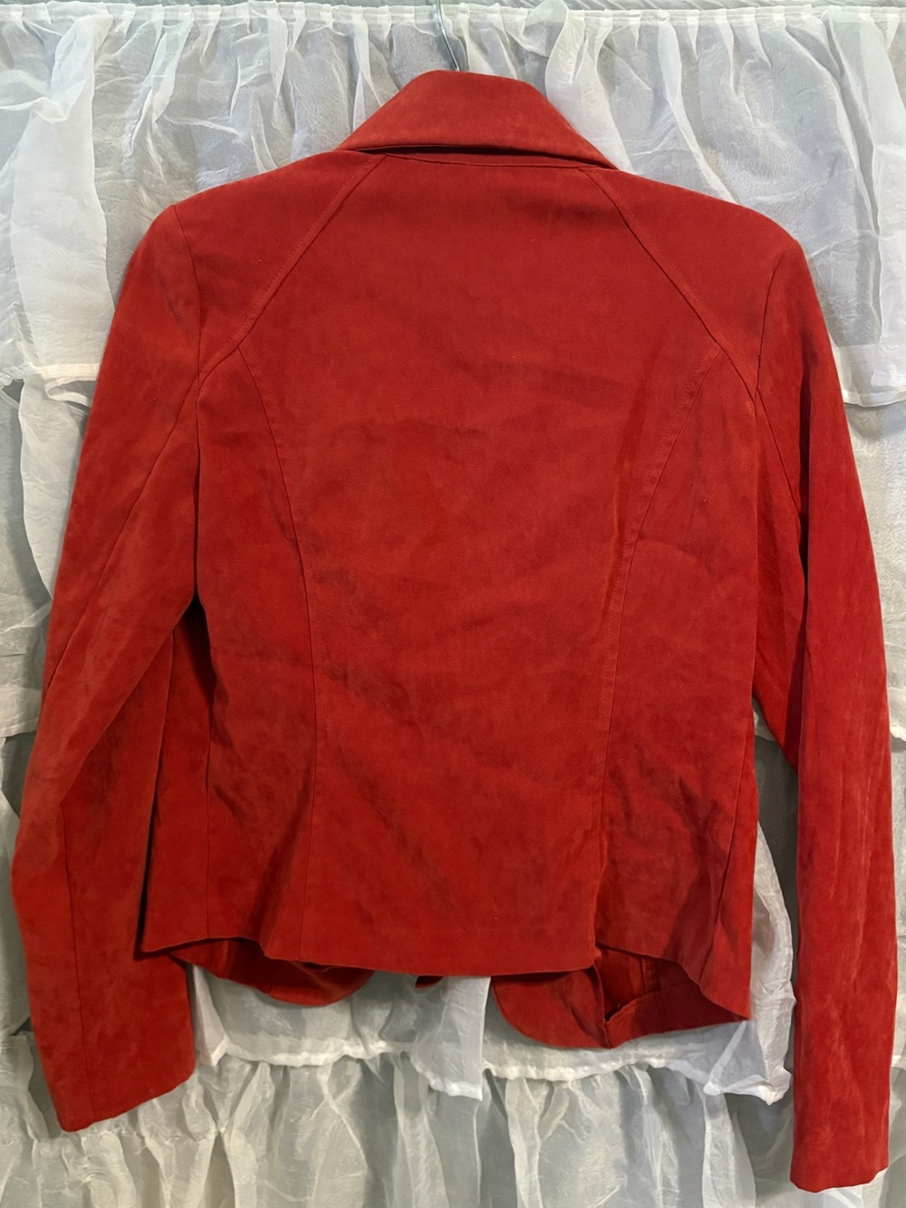 Cato Red Suede Ruffle Front Jacket - Picture 2 of 3